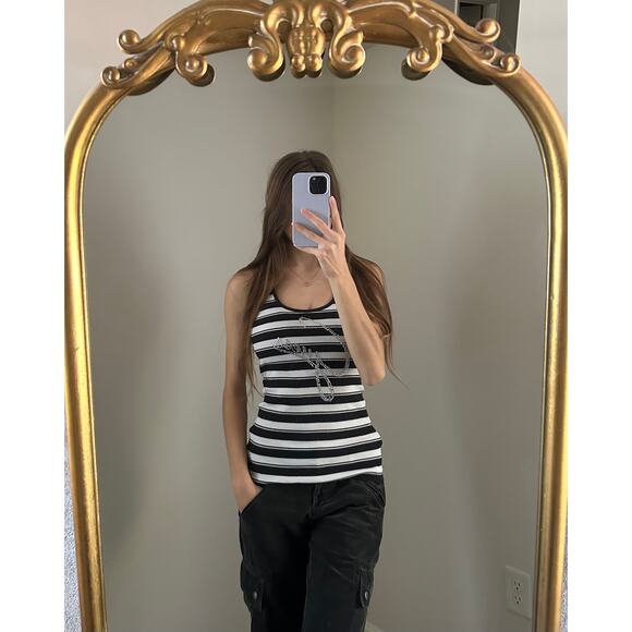 Vintage Y2K Guess Embellished Rhinestone Stripe Tank Top Shirt - Picture 2 of 7